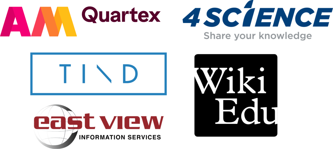 2024 DLF Forum sponsor logos: AM Quartex, 4Science, TIND, East View Information Services, Wiki Education
