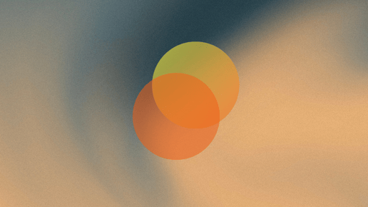 Decorative image: Overlapping orange and yellow circles against orange/beige and blue background.